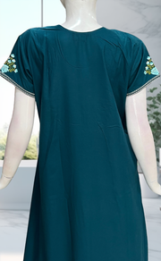 Teal Blue Embroidery Soft Cotton Nighty. Soft Breathable Fabric | Laces and Frills - Laces and Frills