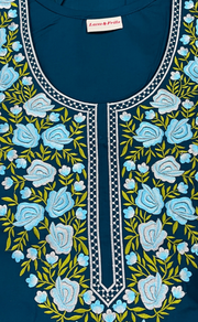Teal Blue Embroidery Soft Cotton Nighty. Soft Breathable Fabric | Laces and Frills - Laces and Frills