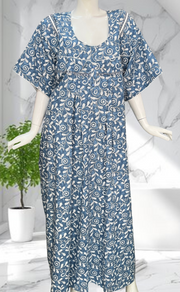 Blue Garden Soft Cotton Nighty. Soft Breathable Fabric | Laces and Frills - Laces and Frills
