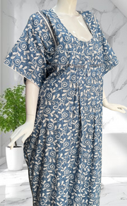 Blue Garden Soft Cotton Nighty. Soft Breathable Fabric | Laces and Frills - Laces and Frills