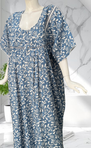 Blue Garden Soft Cotton Nighty. Soft Breathable Fabric | Laces and Frills - Laces and Frills