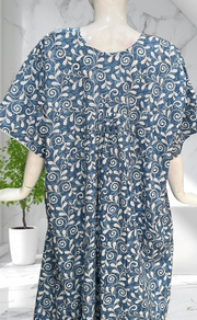 Blue Garden Soft Cotton Nighty. Soft Breathable Fabric | Laces and Frills - Laces and Frills