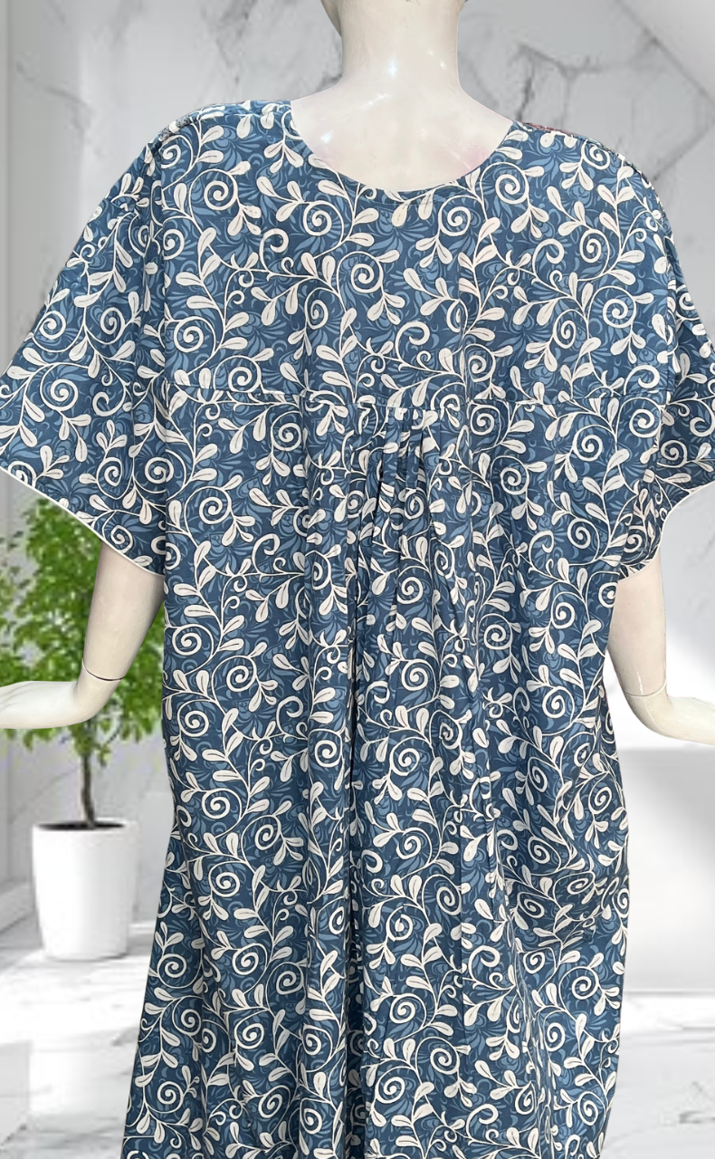 Blue Garden Soft Cotton Nighty. Soft Breathable Fabric | Laces and Frills - Laces and Frills