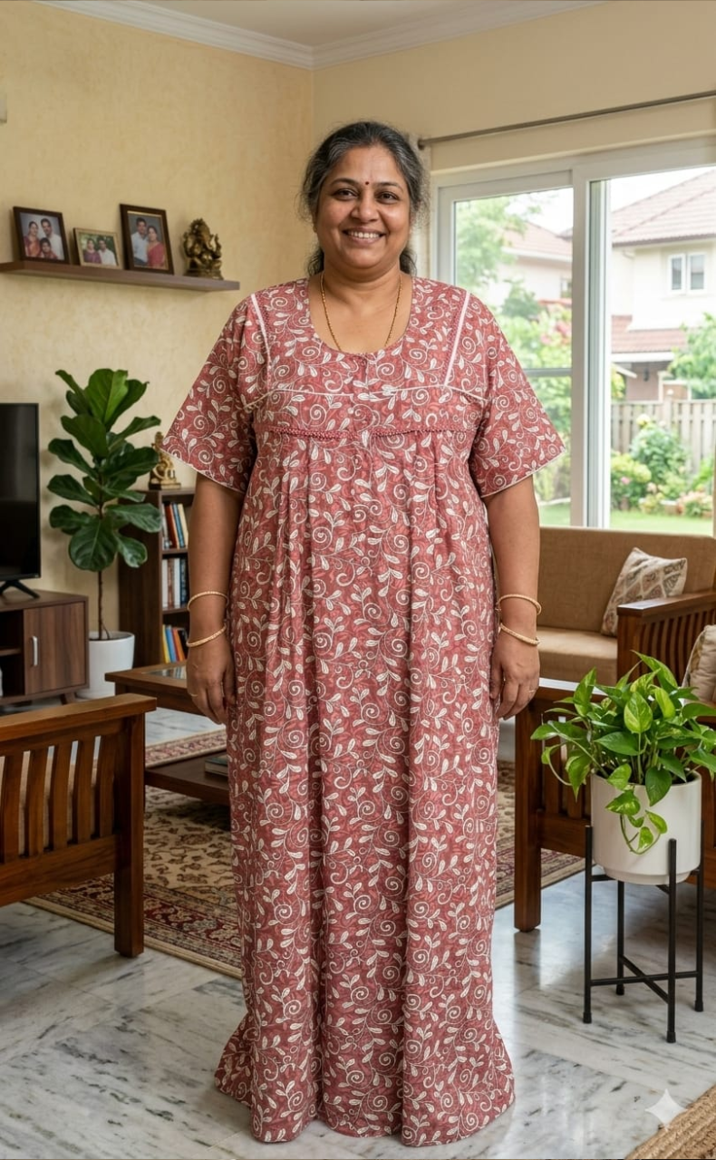 Peach Garden Soft Cotton Nighty. Soft Breathable Fabric | Laces and Frills - Laces and Frills