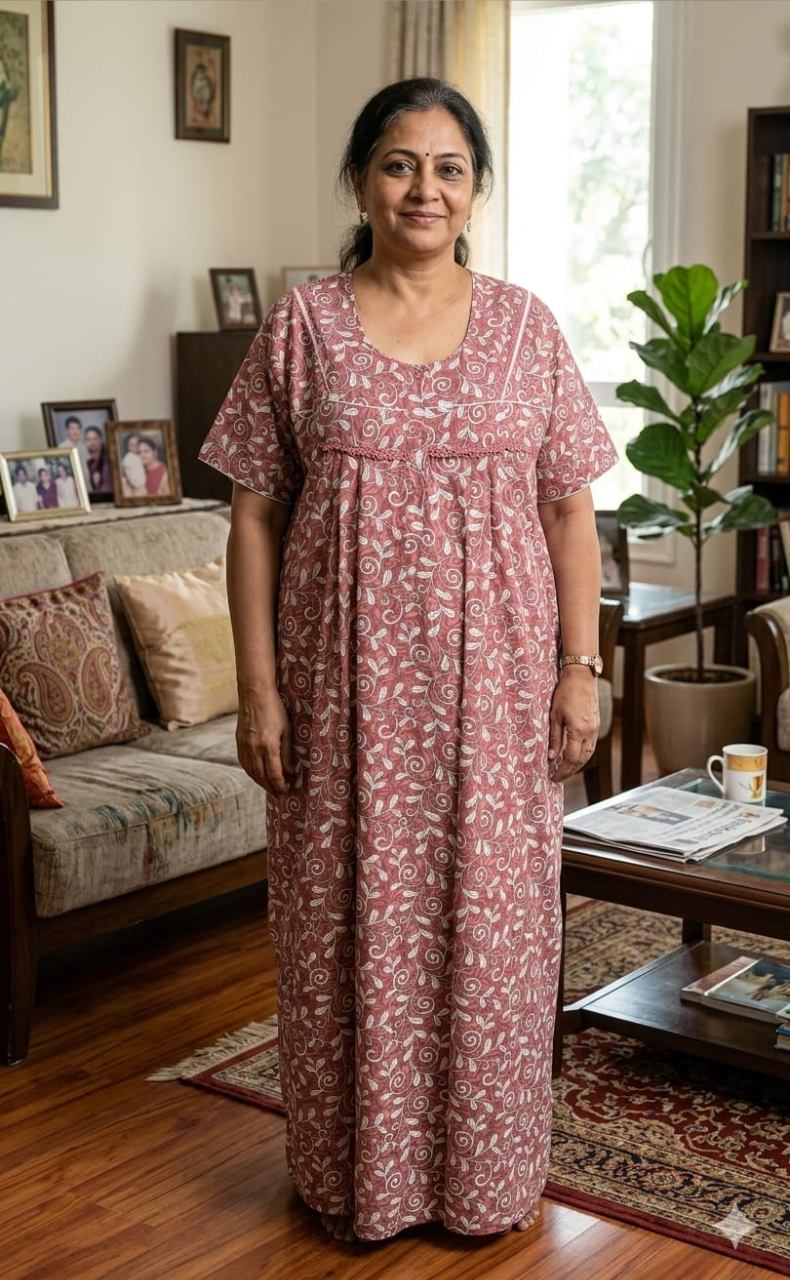Peach Garden Soft Cotton Nighty. Soft Breathable Fabric | Laces and Frills - Laces and Frills