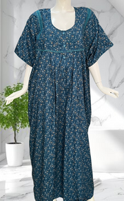 Teal Blue Garden Soft Cotton Nighty. Soft Breathable Fabric | Laces and Frills - Laces and Frills