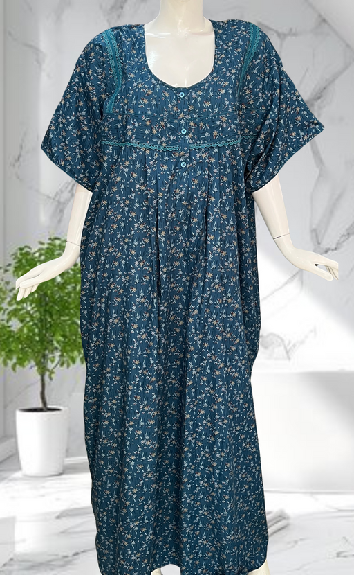 Teal Blue Garden Soft Cotton Nighty. Soft Breathable Fabric | Laces and Frills - Laces and Frills