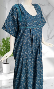 Teal Blue Garden Soft Cotton Nighty. Soft Breathable Fabric | Laces and Frills - Laces and Frills