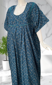 Teal Blue Garden Soft Cotton Nighty. Soft Breathable Fabric | Laces and Frills - Laces and Frills