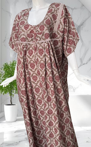 Maroon Ethnic Print Soft Cotton Nighty. Soft Breathable Fabric | Laces and Frills - Laces and Frills