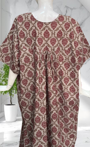 Maroon Ethnic Print Soft Cotton Nighty. Soft Breathable Fabric | Laces and Frills - Laces and Frills