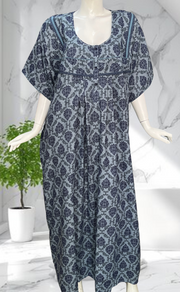 Blue Ethnic Print Soft Cotton Nighty. Soft Breathable Fabric | Laces and Frills - Laces and Frills