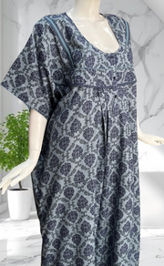 Blue Ethnic Print Soft Cotton Nighty. Soft Breathable Fabric | Laces and Frills - Laces and Frills