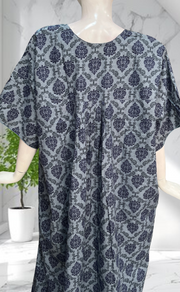 Blue Ethnic Print Soft Cotton Nighty. Soft Breathable Fabric | Laces and Frills - Laces and Frills