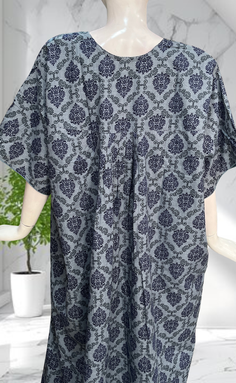 Blue Ethnic Print Soft Cotton Nighty. Soft Breathable Fabric | Laces and Frills - Laces and Frills