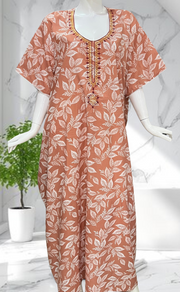 Peach Leafy Soft Cotton Nighty. Soft Breathable Fabric | Laces and Frills - Laces and Frills