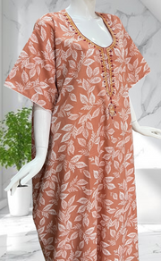 Peach Leafy Soft Cotton Nighty. Soft Breathable Fabric | Laces and Frills - Laces and Frills