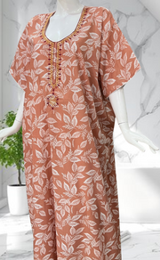 Peach Leafy Soft Cotton Nighty. Soft Breathable Fabric | Laces and Frills - Laces and Frills