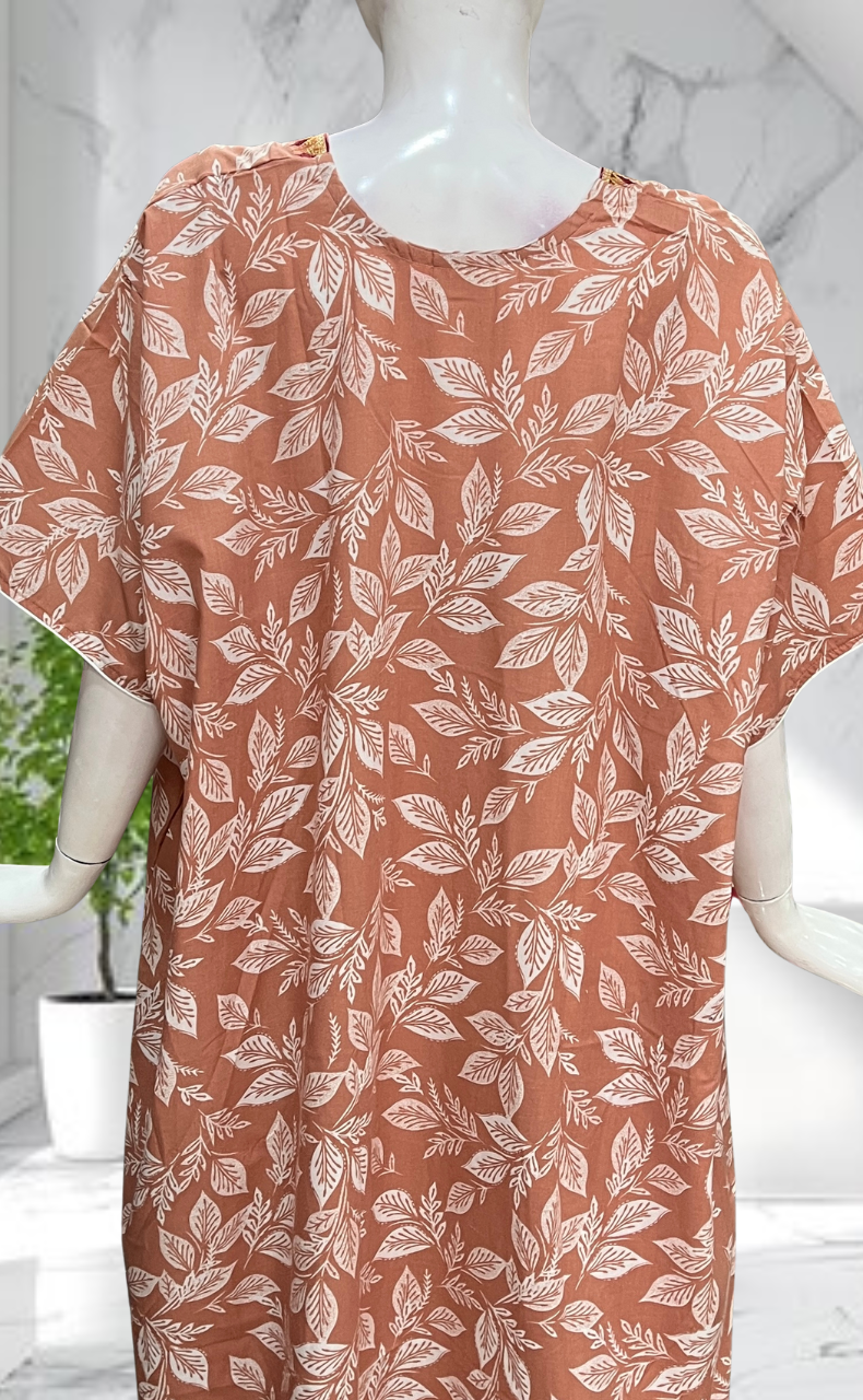 Peach Leafy Soft Cotton Nighty. Soft Breathable Fabric | Laces and Frills - Laces and Frills