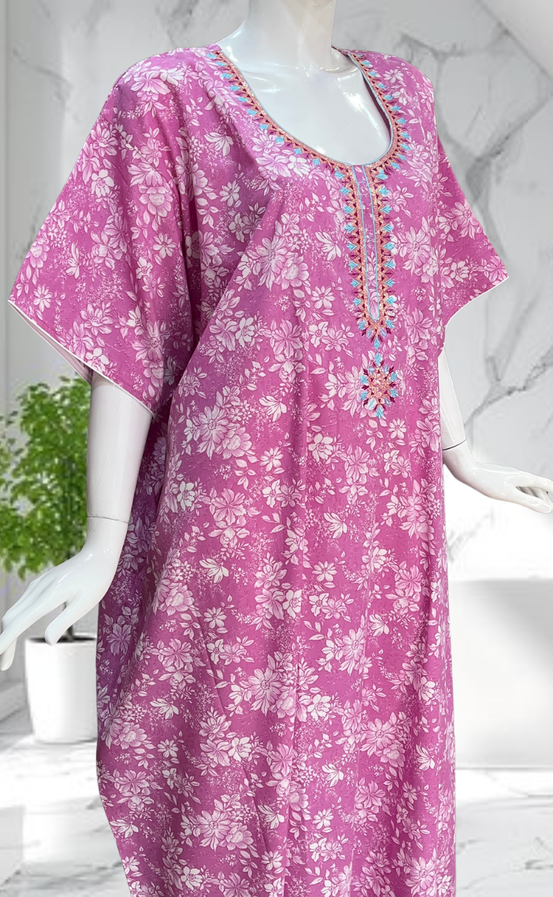 Pink Garden Soft Cotton Nighty. Soft Breathable Fabric | Laces and Frills - Laces and Frills