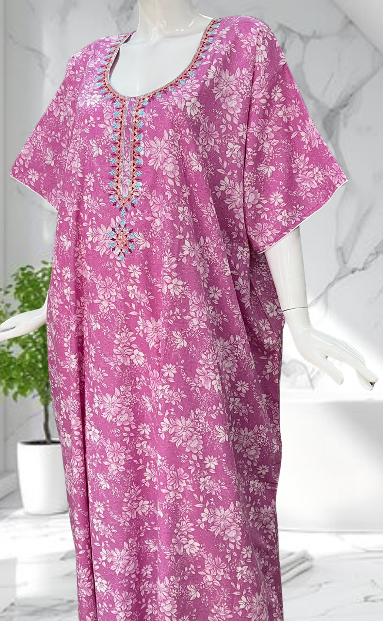 Pink Garden Soft Cotton Nighty. Soft Breathable Fabric | Laces and Frills - Laces and Frills