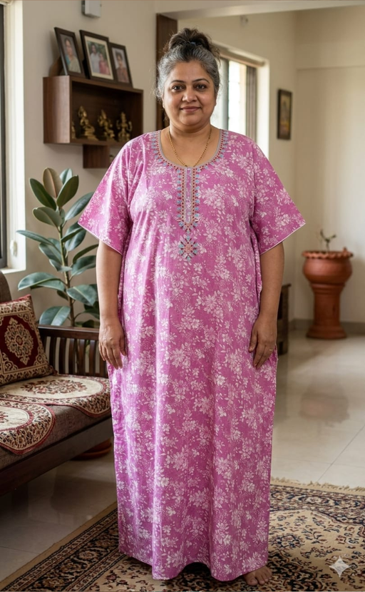 Pink Garden Soft Cotton Nighty. Soft Breathable Fabric | Laces and Frills - Laces and Frills