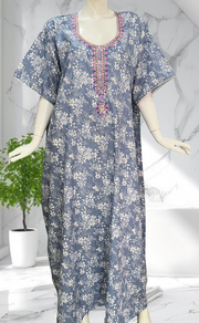 Blue Garden Soft Cotton Nighty. Soft Breathable Fabric | Laces and Frills - Laces and Frills