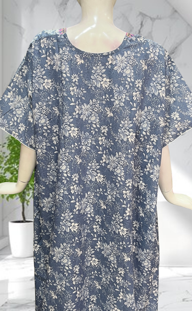 Blue Garden Soft Cotton Nighty. Soft Breathable Fabric | Laces and Frills - Laces and Frills