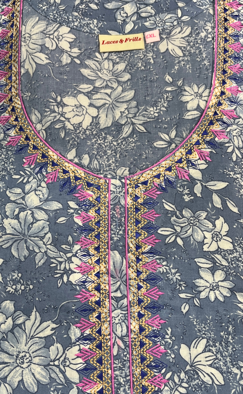 Blue Garden Soft Cotton Nighty. Soft Breathable Fabric | Laces and Frills - Laces and Frills