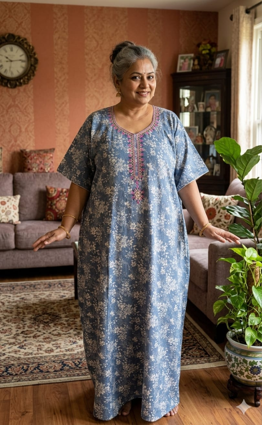 Blue Garden Soft Cotton Nighty. Soft Breathable Fabric | Laces and Frills - Laces and Frills