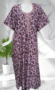 Purple Leafy Soft Cotton Nighty. Soft Breathable Fabric | Laces and Frills - Laces and Frills
