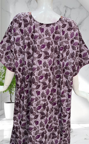 Purple Leafy Soft Cotton Nighty. Soft Breathable Fabric | Laces and Frills - Laces and Frills