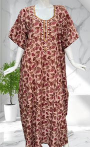 Peach Leafy Soft Cotton Nighty. Soft Breathable Fabric | Laces and Frills - Laces and Frills
