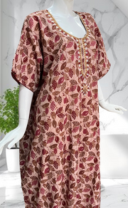 Peach Leafy Soft Cotton Nighty. Soft Breathable Fabric | Laces and Frills - Laces and Frills