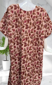 Peach Leafy Soft Cotton Nighty. Soft Breathable Fabric | Laces and Frills - Laces and Frills