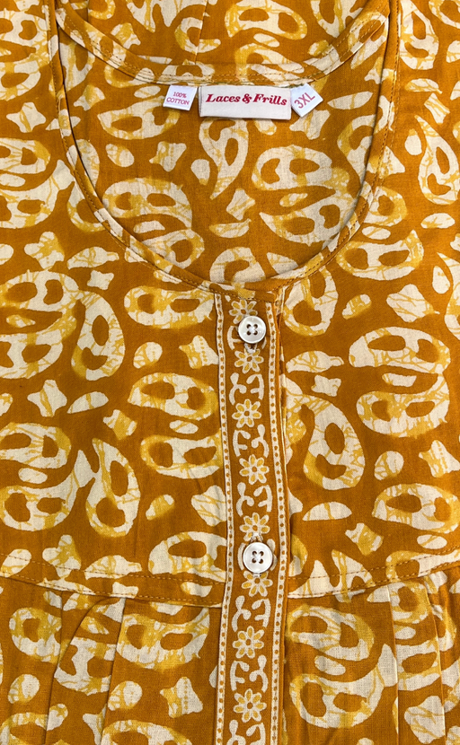 Yellow Paisley Print Full Open Pure Cotton Nighty. Pure Cotton | Laces and Frills - Laces and Frills