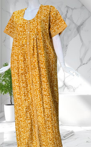 Yellow Paisley Print Full Open Pure Cotton Nighty. Pure Cotton | Laces and Frills - Laces and Frills