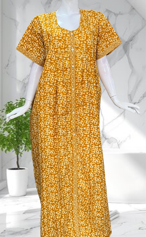 Yellow Paisley Print Full Open Pure Cotton Nighty. Pure Cotton | Laces and Frills - Laces and Frills