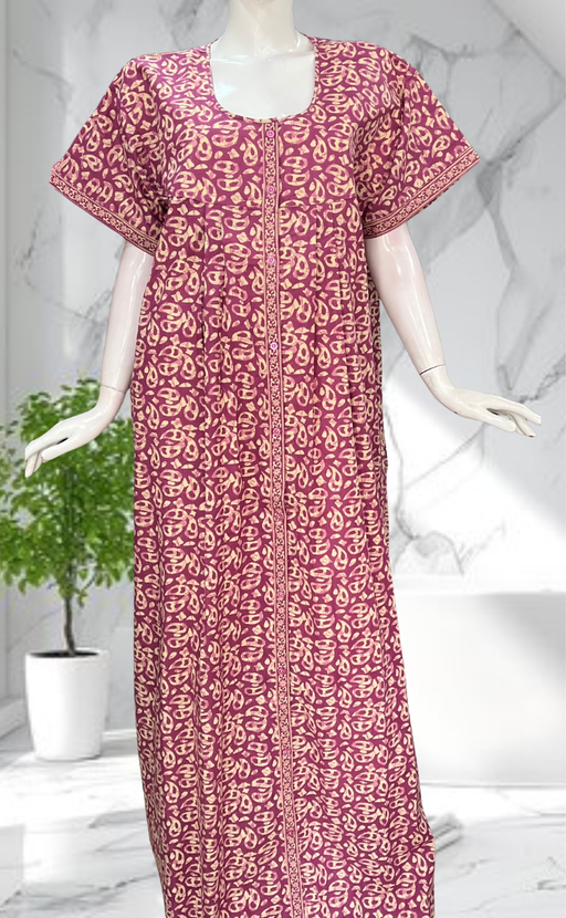 Purple Paisley Print Full Open Pure Cotton Nighty. Pure Cotton | Laces and Frills - Laces and Frills