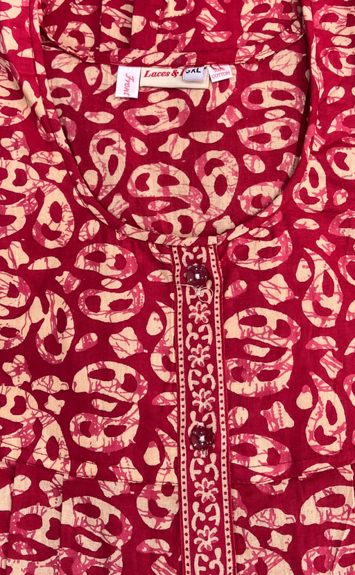 Red Paisley Print Full Open Pure Cotton Nighty. Pure Cotton | Laces and Frills - Laces and Frills