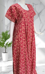 Red Paisley Print Full Open Pure Cotton Nighty. Pure Cotton | Laces and Frills - Laces and Frills