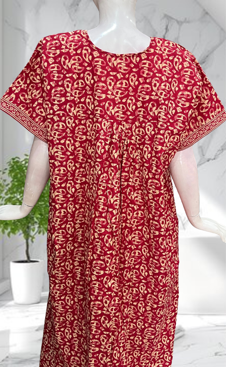 Red Paisley Print Full Open Pure Cotton Nighty. Pure Cotton | Laces and Frills - Laces and Frills