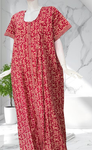 Red Paisley Print Full Open Pure Cotton Nighty. Pure Cotton | Laces and Frills - Laces and Frills