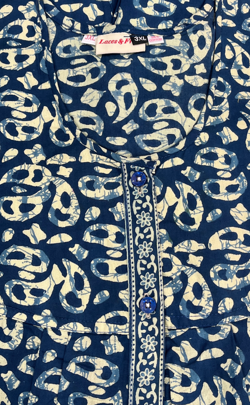Blue Paisley Print Full Open Pure Cotton Nighty. Pure Cotton | Laces and Frills - Laces and Frills