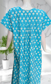 Sky Blue Floral Full Open Pure Cotton Nighty. Pure Cotton | Laces and Frills - Laces and Frills