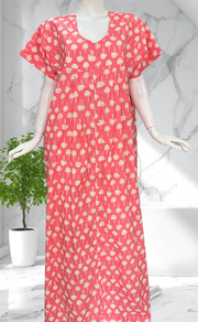 Peach Floral Full Open Pure Cotton Nighty. Pure Cotton | Laces and Frills - Laces and Frills
