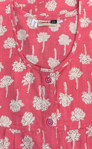 Peach Floral Full Open Pure Cotton Nighty. Pure Cotton | Laces and Frills - Laces and Frills