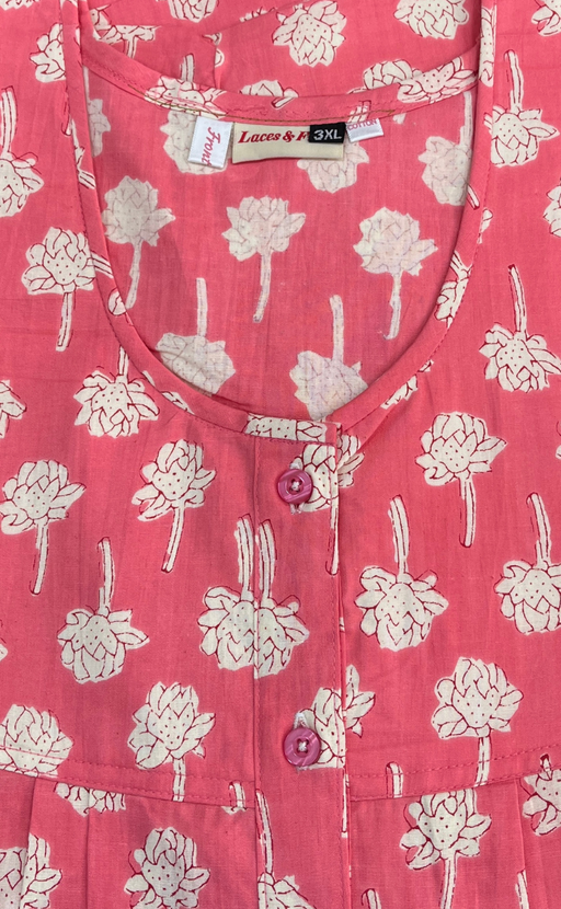 Peach Floral Full Open Pure Cotton Nighty. Pure Cotton | Laces and Frills - Laces and Frills