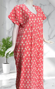 Peach Floral Full Open Pure Cotton Nighty. Pure Cotton | Laces and Frills - Laces and Frills