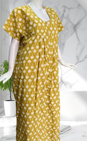 Yellow Floral Full Open Pure Cotton Nighty. Pure Cotton | Laces and Frills - Laces and Frills